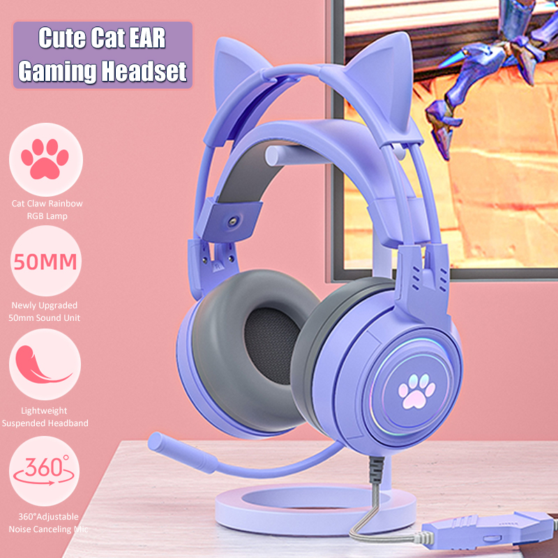 Gaming Headset Rgb - سماعات أذن القط اللطيفة مع ميكروفون